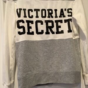Victorias Secret Full Zip Hoodie Jacket Size Small White Gray Color Block